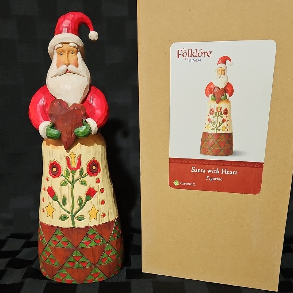 Jim Shore Folklore Rosemaling Santa with Heart Figurine 4058766 EUC w/Tags & Box
